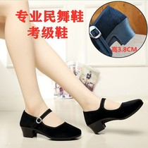 Ethnic dance grade black shoes children Chinese dance professional examination dance shoes high heel girl black cloth shoes performance