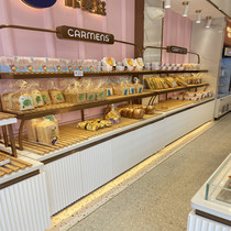 Bakery bread island cabinet arc side cabinet cake commercial glass stainless steel titanium plated display shelf solid wood
