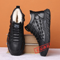 Hong Kong winter cotton shoes mens leather wool warm plus velvet thick non-slip soft bottom casual cotton shoes outdoor Northeast