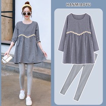 Pregnant Woman Spring Clothing Pure Cotton Blouse Spring Fashion Money Net Red T-Shirt Ocean Gas Early Spring Minus two sets of suit one-piece dress