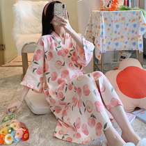 Spring and summer robes women Summer cotton 2021 new spring and autumn cute Japanese bathrobe gauze pajamas nightgown