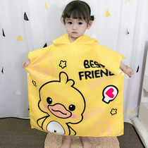 Childrens cloak bath with cap with water skipping speed dry boys and girls baby beach swimming bath can wear duck bathrobe