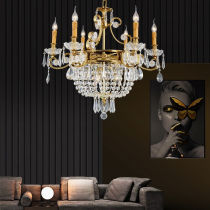 Pin League European chandelier all copper crystal living room chandelier light Villa Hall chandelier French Nordic living room dining room bedroom