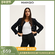 MANGO women coat 2022 spring summer new tweed fabric pocket tweed jacket coat