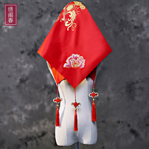 Red hijab bride Chinese embroidery wedding veil wedding Phoenix hijab wedding supplies red head scarf