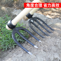 Quenched agricultural Three-tooth hoe hoe hoe rake solid wood long handle agricultural tools loose soil planting flowers and vegetables to open up wasteland