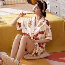 Net red ins pajamas womens summer short-sleeved shorts Korean version of Cartoon sweet students summer outfits
