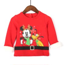 Spring and autumn baby baby wear casual coat Christmas season Childrens round neck cartoon embroidered long sleeve plus velvet sweater tide