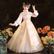 Chinese style Hanfu girl winter clothes 2021 new girls thick super fairy New year Service big child long sleeve high end Tang suit