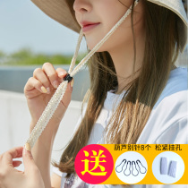 Lace windbreak rope hat special female fishermans hat windproof sunshade hat straw hat anti-drop hat rope detachable hat rope