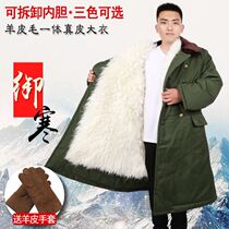 Goat Leather Army Coat Worth Night Shift Mens Winter Wool Thickened Warm Lau Pai Fur Integrated Long anti-chill Cotton Large Clos