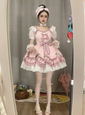 taobao agent Cute summer dress for princess, puff sleeves, Lolita style