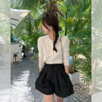 LICKYSENIOR summer wool shorts knit cardigan slim design sense long sleeves knit cardigan blouse