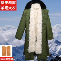 Sheepskin coat Mens fur one-piece army wool coat Winter long thickened night shift cold storage cotton coat warm