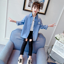 Girls Denim shirt summer thin long-sleeved childrens autumn top Spring and autumn thin jacket Big childrens shirt autumn women