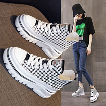  High-top white shoes womens 2021 new spring and autumn all-match inner height-increasing thick-soled casual platform shoes leather plate shoes