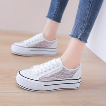 White canvas shoes womens summer thin section 2021 new wild lace mesh breathable height-increasing thick-soled platform shoes