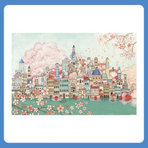 3D-JP Flat Plastic Jigsaw Puzzle 600 Pieces Handmade Diy Decompression Puzzle Gift Blue Cherry Blossom H2456