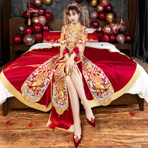 Longfeng gown heavy industry Xiuhe clothing bride 2021 new wedding luxury Chinese wedding dress female autumn show