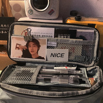 Japan KOKUYO national reputation pen bag large capacity stationery box double zipper ins Japanese stationery pen box multi-function boy Plaid impression pencil bag female junior high school students multi-layer storage box