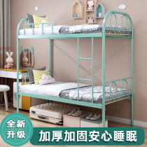 Upper and lower bunk iron frame bed Double wrought iron dormitory High and low bed Staff dormitory Student bedroom Adult steel and wood shelf bed