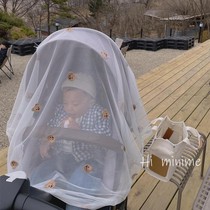Export Korea ins stroller mosquito net full-face universal bear embroidery gauze trolley breathable mosquito cover