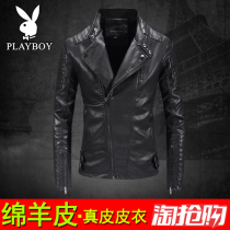 Leather leather mens first layer cowhide jacket Motorcycle Harley spring and Autumn thin trendy handsome high-end sheepskin jacket