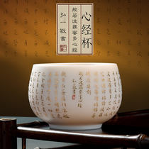 Master Craftsman Xian Hongyi Heart Sutra Teacup Dehua white porcelain sheep fat jade master cup High-end handmade Zen tea cup