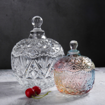 European-style crystal transparent glass candy jar Fruit creative sugar jar Storage jar with lid Seasoning storage gift plate