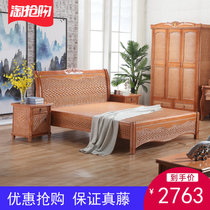 True rattan woven bed One meter five rattan art single double bed 1 8 meters rattan bed Rattan wood bed True plant rattan bed 3015