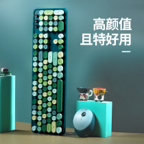 MOFII skyscraper sweet Wireless Keyboard Mouse set girls office typing machinery feel keyboard retro