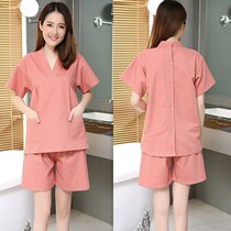 Moxibustion suit front and back open button cotton female couple beauty cupping suit moxibustion special clothes scraping physiotherapy suit suit