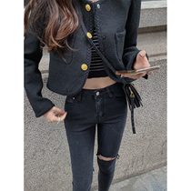  Xu Lin mini black stretch ripped jeans female 2021 new slim slim slim high tight pencil pants