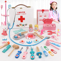 Wooden childrens house toy girl simulation medicine box Medical box Doctor toy set Injection stethoscope