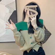 Early spring wearing a lap 2021 blouses female Korean version ins and shoulders wide display slim knit cardiovert unique short jacket