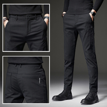 Hong Kong 2021 autumn black casual pants mens net slim straight mens Korean trousers trend all-match breathable