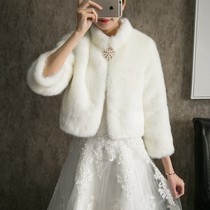 Wedding fur shawl winter bride wedding white coat bridesmaid dress long sleeve outside thick warm thin size
