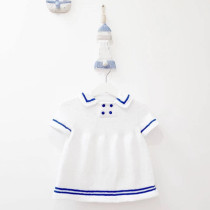 Navy style two-in-one dress top Stick needle text translation Weaving illustration Non-physical note mailbox