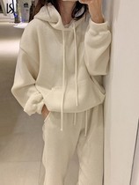Fried Street sweater set women autumn and winter 2021 New corduroy casual fashion plus velvet sports pants two-piece set