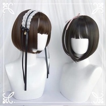 Swann Family-Student black brown cos universal Qi bangs Princess cut short hair BOBO head wig female-)Star Move)