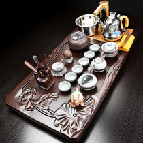 Niu Ren whole ebony solid wood tea tray integrated household simple tea table Purple sand tea set automatic induction cooker