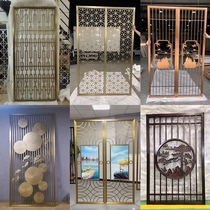 Stainless steel screen partition rose gold hollow carved hotel grid modern metal Chinese living room porch folding
