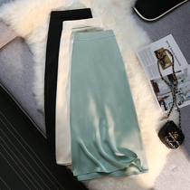 Tide brand satin skirt womens 2021 Spring and Autumn New elastic waist slim long hip skirt