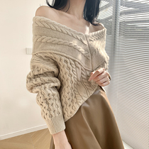 2021 autumn and winter New Fair Island collar off-the-shoulder twist sweater womens thick loose V-neck knitwear pullover