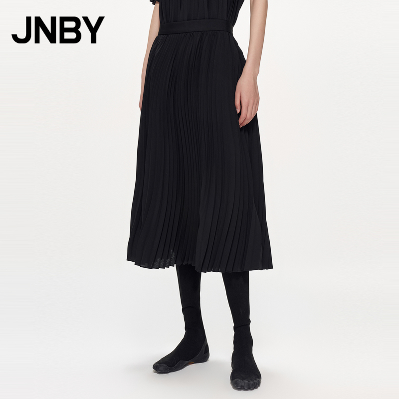JNBY/江南Buyi春スカートハイウエストプリーツスカートルーズウールAタイプの女性のミドル丈ウエストスカート