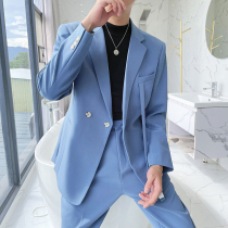 Senior design sense niche suit hairdresser Tide brand coat Korean version of squatting casual suit a set of mens handsome