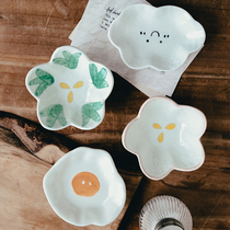Hand-painted flower taste plate small plate Japanese ceramic ins Wind cute soy sauce seasoning vinegar dish