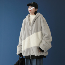 Lamb coat female design sense niche cotton coat winter fat mm large size Hong Kong style Harajuku wind plus velvet padded cotton suit