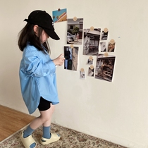 2022 Chun-style Korean version Childrens foreign air personality irregular loose shirt girl baby black rider underpants