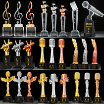 Crystal Music Notes Trophy Custom Good Sound Microphone Golden Microphone Trophy Host Speech Singing Contest